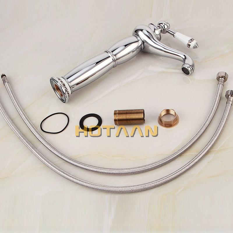 Роскошный смеситель для раковины, современный смеситель для ванной комнаты, позолоченный смеситель для горячей и холодной воды из латуни с одной ручкой и керамическими кранами