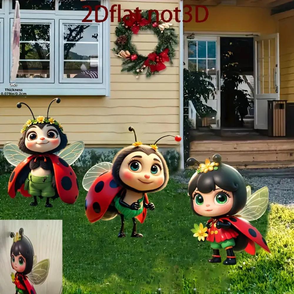 3 шт. Милые Божьи Коровки Плоские 2D Акриловый Декор для Сада, Идеально для Газона на Улице, Цветочных Горшков, Двора и Сада, Прочный и Идеальный Выбор Подарка