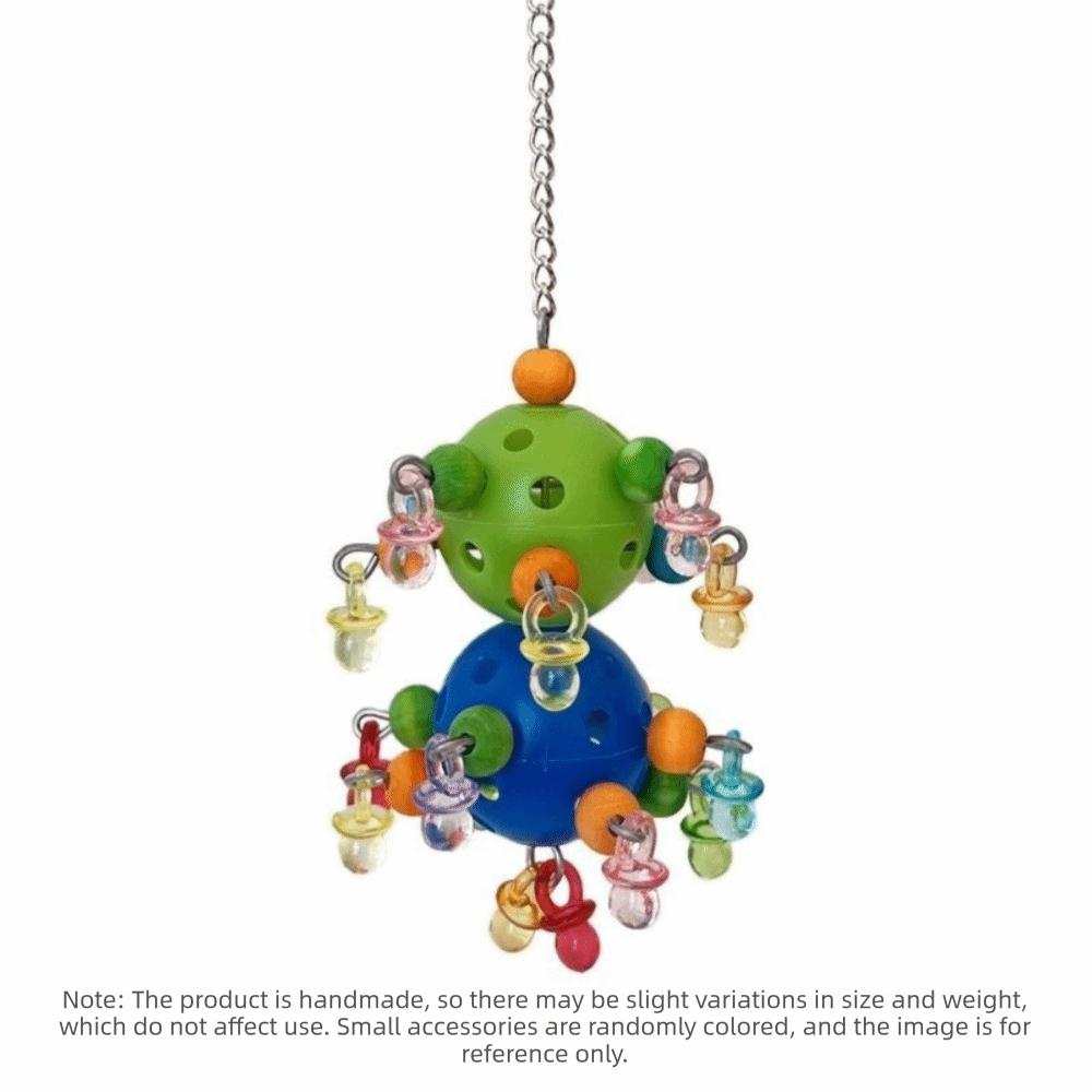 Funny Colorful Parrots Chew Swing Hanging Bead with Foraging Holes Cage Hanging Toy Pet Bird Bites Toy for Parrots