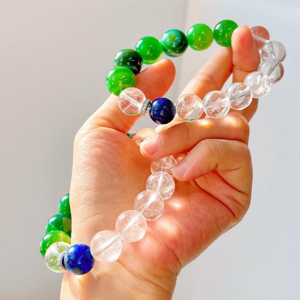 Design Sense Natural White Crystal Lapis Lazuli Green Chalcedony Contrasting Color Bracelet Bracelet