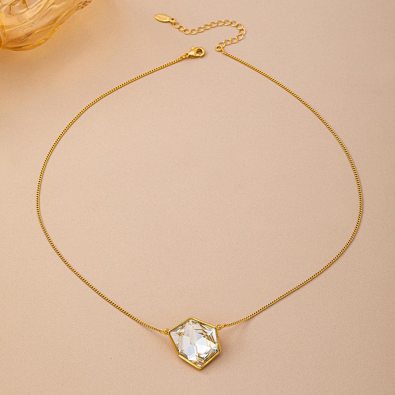 Niche versatile geometric inlaid white crystal necklace light luxury design ring couple hexagonal diamond stud earrings women