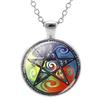 Triple Moon Goddess Wicca Round Glass Pendant Long Link Chains Necklaces Vintage Pattern Art Jewelry For Women Men