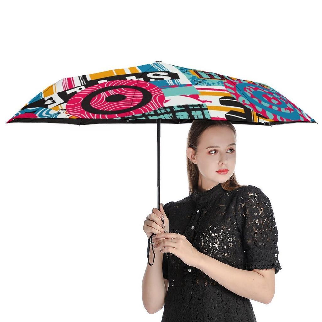 1 Pack Automatic Umbrella Featuring Water Repellency And Stable Ribs For Outdoor Travel With Graffiti Inspired Feel