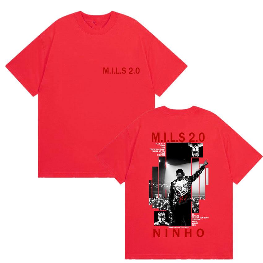2025 Summer Rapper NINHO M.I.L.S 2.0 Album Merch T Shirt Men's Gothic Hip Hop Leisure Retro Style Cotton Short Sleeve T-shirt