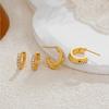 18K gold stacked with diamond earrings, simple ring, circle, ear buckle, temperament stud earrings, two-piece jewelry