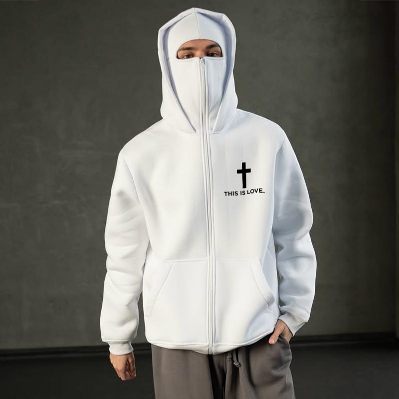 Мужская зимняя свободная толстовка с капюшоном Harajuku Printed Sportswear Retro Mask Style Fashion Coat