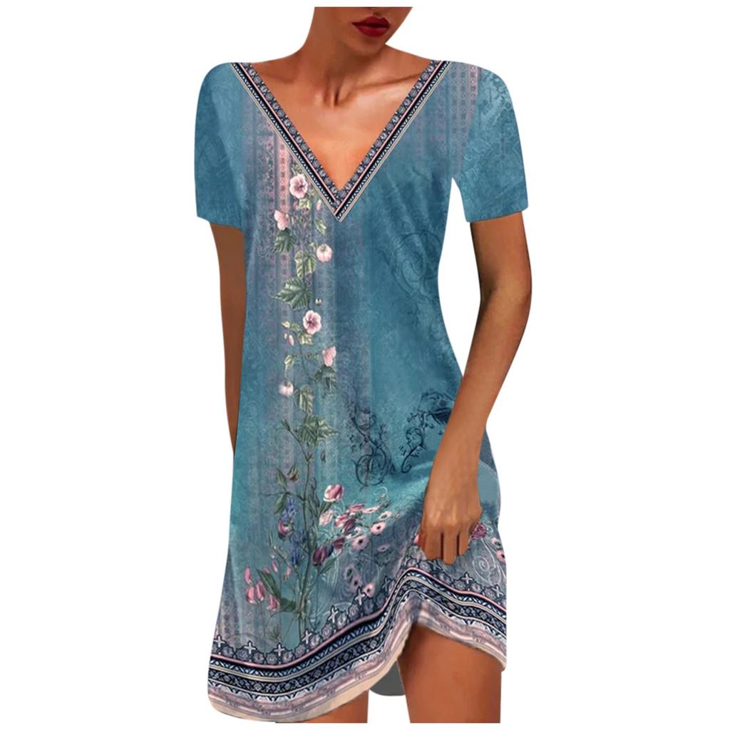 Женское платье с V-образным вырезом и пуговицами, женское лоскутное платье с цветочным принтом, длинное платье с короткими рукавами