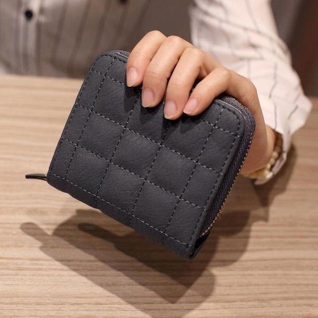 Korean Flodable Short Wallets Coin Card Holder Women‘s PU Leather Plaid Zipper Coin Money Purses ID Credit Card Holder Wallet
