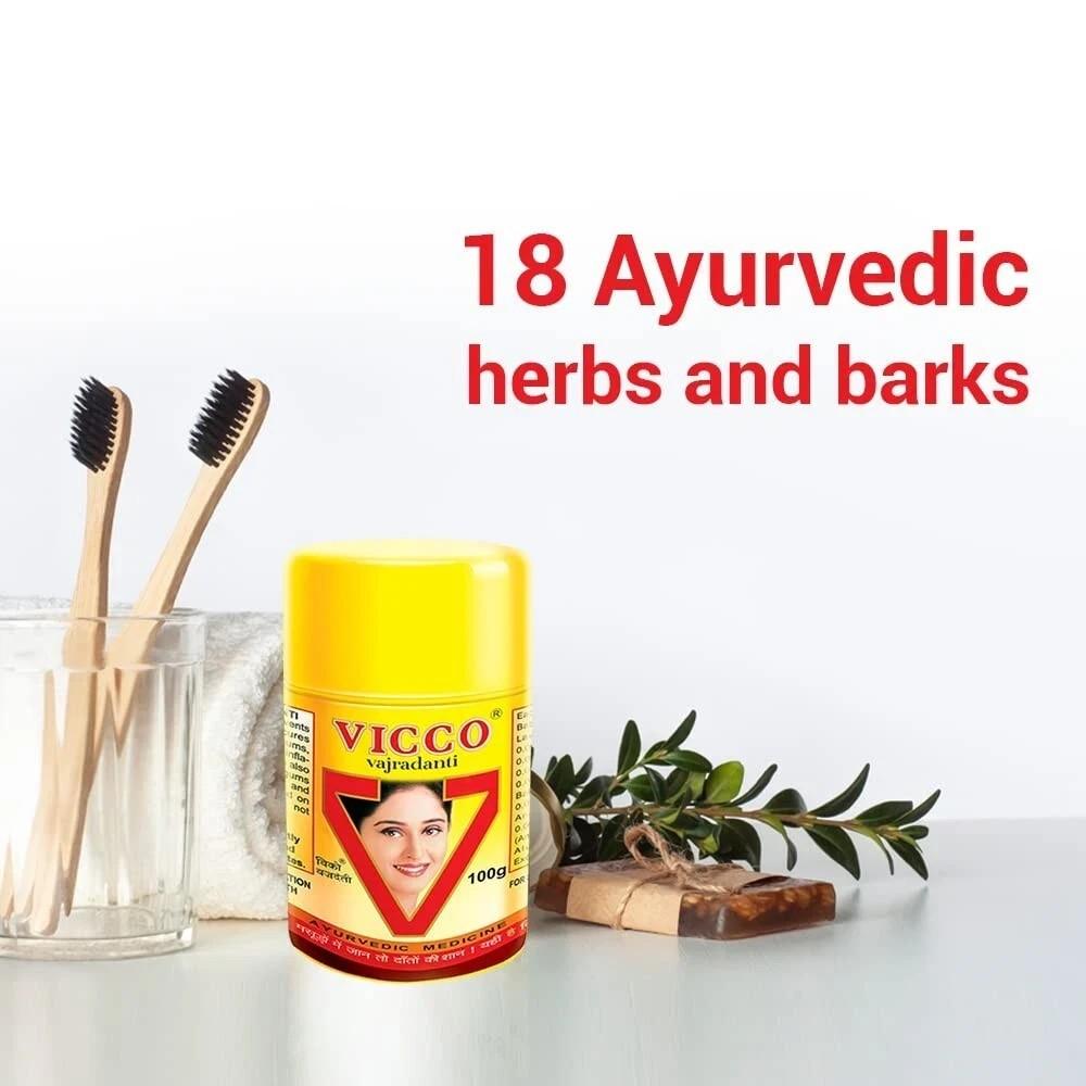 Pack of 3 Vicco Vajardanti Ayurveda Tooth Powder 100Gram Each Bottle