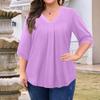 Women's Fashion Large Size Solid Color V-Neck Three-quarter Sleeve Top