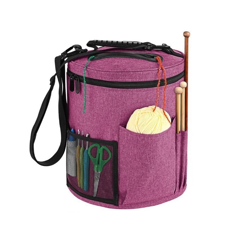 Сумка для хранения вязальных инструментов, органайзер для пряжи, сумка-тоут, большая вместимость, портативная, с передними спицами и крючками, карманом