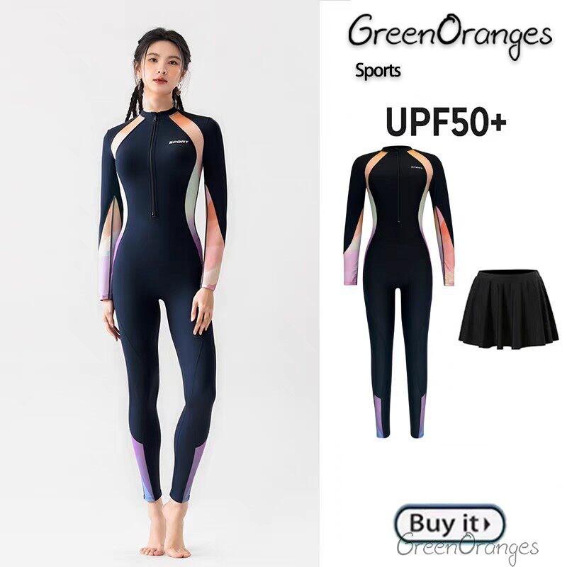 Womens UPF50 Long Sleeve Full Coverage Rash Guard Wetsuit Snorkeling Diving Surfing Black Chloroprene
