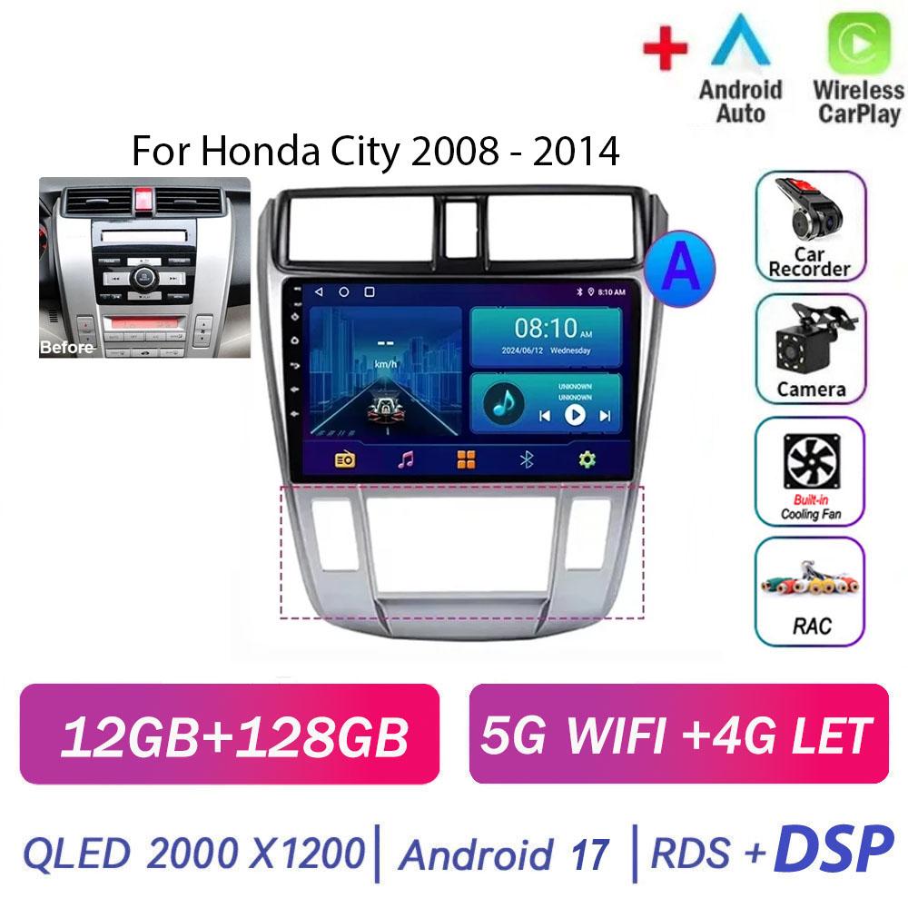 Autoradio multimédia Android 17 pour Honda City 2008-2014, lecteur vidéo, navigation GPS, 8 cœurs, écran tactile, Bluetooth, RDS