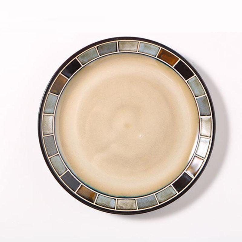 Простая керамическая тарелка в скандинавском стиле с резьбой и косточками, домашнее блюдо, тарелка для стейка, темно-зеленая тарелка для салата, диск