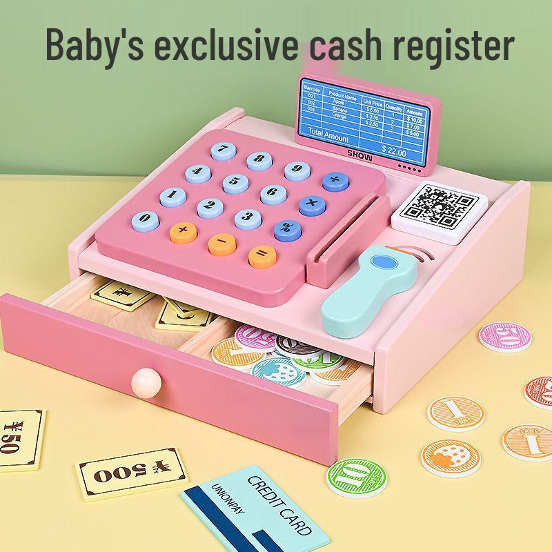 Деревянная игровая касса с монетами и считывателем карт - Когнитивная обучающая игрушка для детей