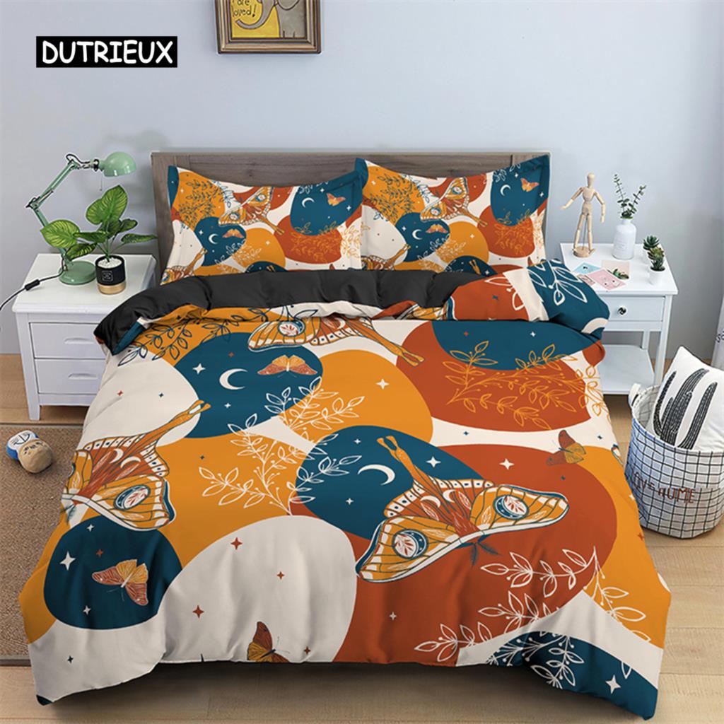Комплект постельного белья с бабочками, полный размер King Size, хиппи, бохо, моль, пододеяльник из микрофибры, анималистичный, ботанический, психоделический, звездное небо, пододеяльник