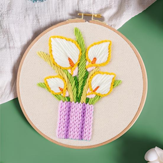 Набор для вышивания своими руками Ткань для вышивки Шерсть Пряжа Игла Пяльцы Набор Цветочный узор