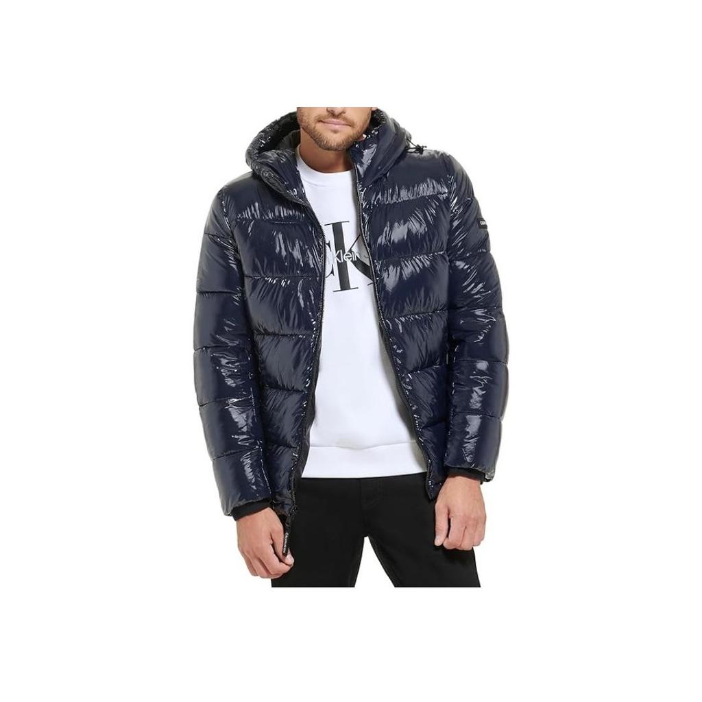 Calvin Klein Solid Color Hooded Puffer Jacket Men Jackets Navy-Blue CM052418-TRUE-NAVY