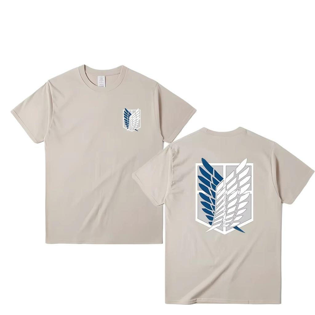 Атака Титанов Футболка Крылья Свободы Короткий Рукав Аккерман Микаса Эрен Йегер Мужская Высококачественный Хлопок Топы Футболка