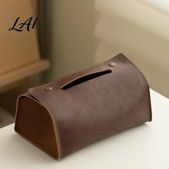 Multipurpose Storage Case PU Leather Tissue Box Foldable Retro Style Holder Dining Room Organizer Decorative Desktop Organizer for Office Desk Home