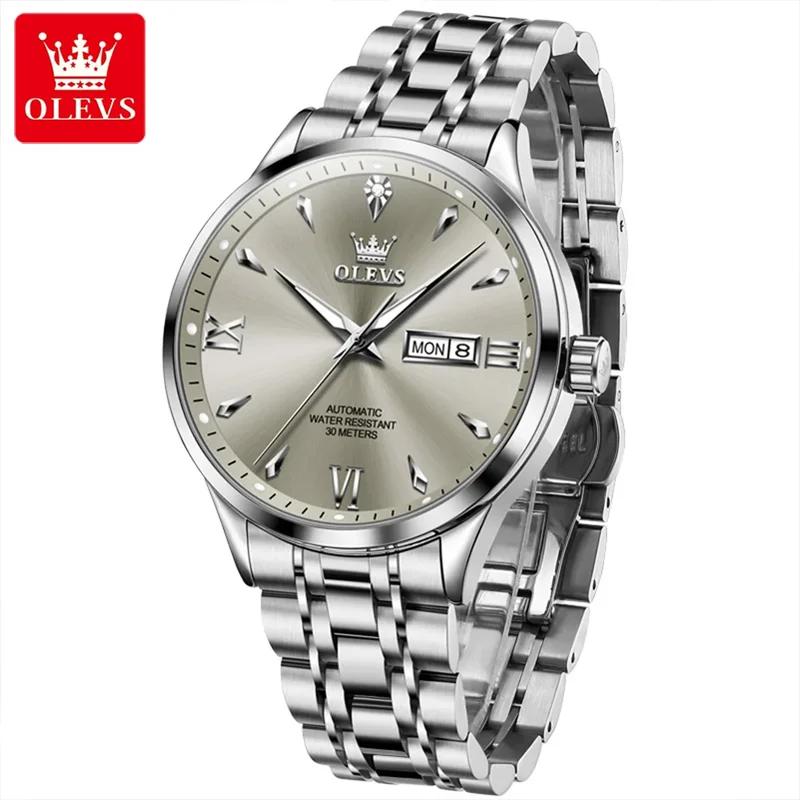 OLEVS Мужские часы класса люкс, мужские автоматические механические часы, водонепроницаемые и светящиеся, из нержавеющей стали, с датой, мужские часы
