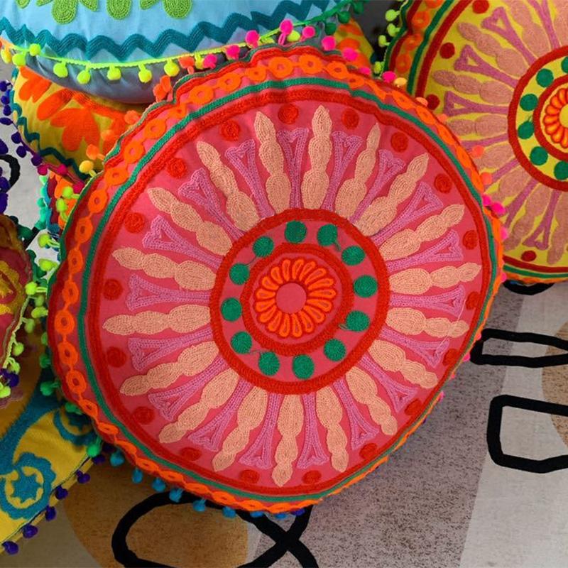 Подушка в богемном марокканском стиле с этнической вышивкой, подушка для медитации, коврик для пуфа на эркер с сердечником для домашнего декора