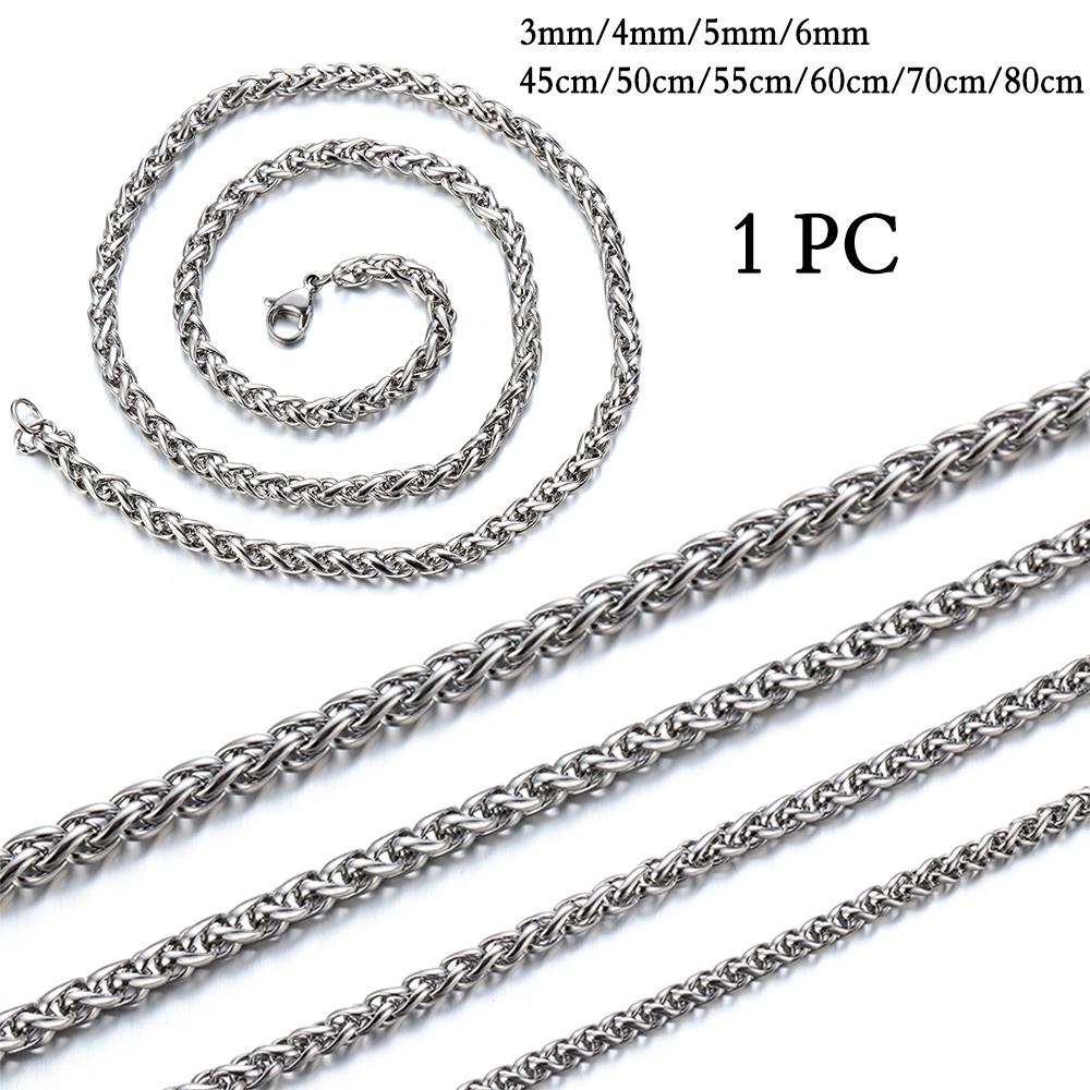 Men Silver Color Cool Choker Metal Collar Stainless Steel Necklace Braided Wheat Chain Heavy Link