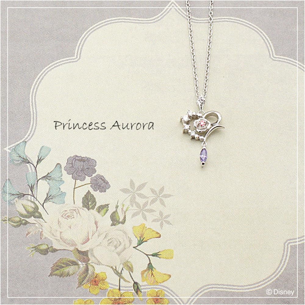 Disney Sleeping Beauty Silver Pendant with Rose and Heart Cubic Zirconia (VPCDS 20128)