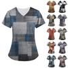 Women's Fashion Short Sleeve Workwear With Pocket Vintage Printed Top