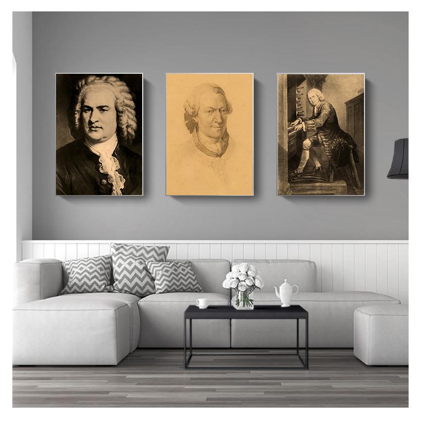 Canvas Painting Vintage Wall Pictures Kraft Poster Coated Stickers Home Decor Gift Johann Sebastian Bach German Musician