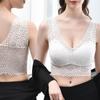 Women Bra Lace Flower Embroidery Wide Shoulder Strap Elastic Hollow Out Padded Wireless Soft Breathable Push Up Solid Color V Neck Lady Underwear