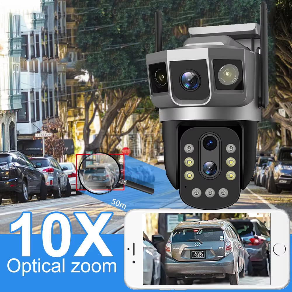 LS VISION 6K 12MP Wireless WIFI/4G IP Camera Three Lens 10X Optical Zoom CCTV Waterproof PTZ Auto Tracking Security Outdoors Webcam