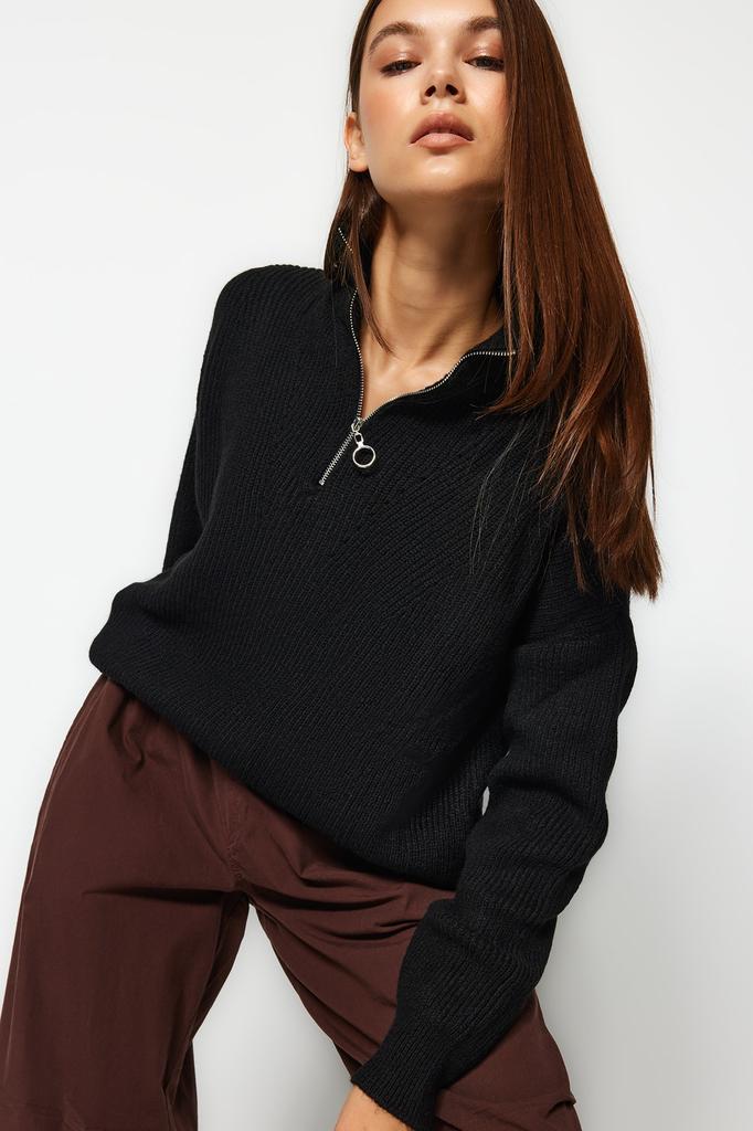 Женский свитер в элегантном стиле, зеленый мягкий текстурированный трикотаж на молнии, свитер