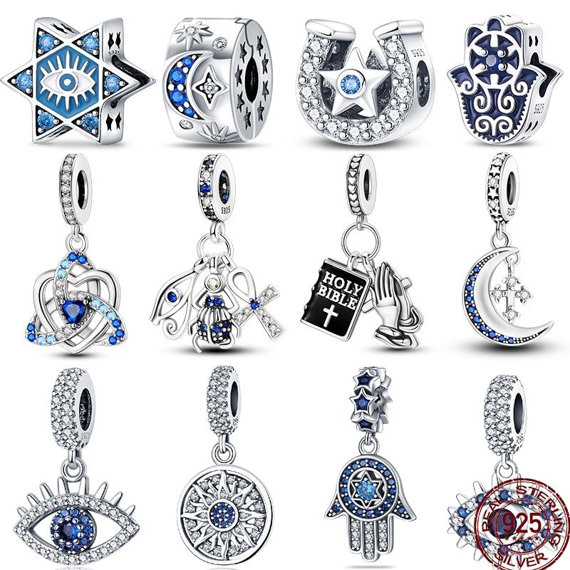 Copper Cross Bible Dove Holy Blessing Demon Eye Shiny Charm Bead Fit Pan Original Bracelet Diy Exquisite