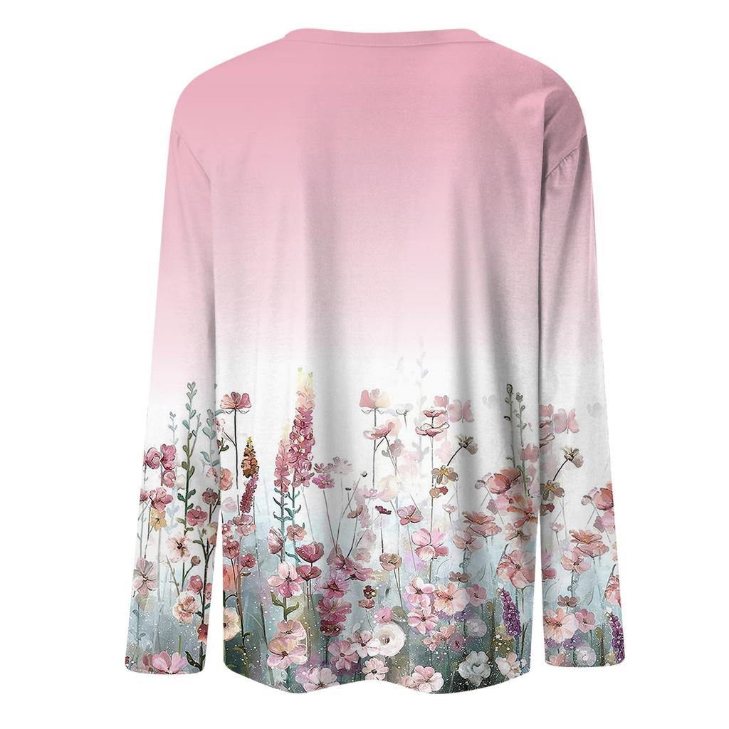 Women's Loose Casual Leisure Long Sleeve Round Neck Printed T-shirt