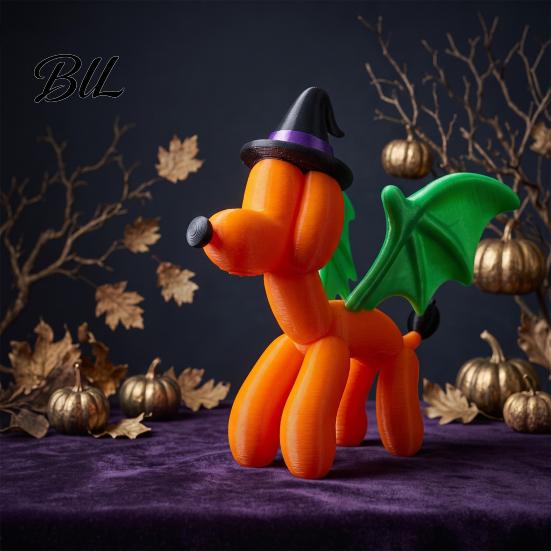 Halloween Balloon Puppy Figurine Figurine, 3D Printed Cute Dog Statue with Witch Hat And Gift for Lovers Bat Wings, Small Animal Sculpture Living Room