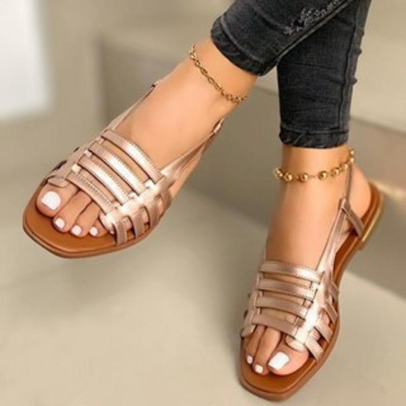 Women Large Size Sandals 2025 Summer New Flat Sandals Casual Woven Sand Roman Shoes