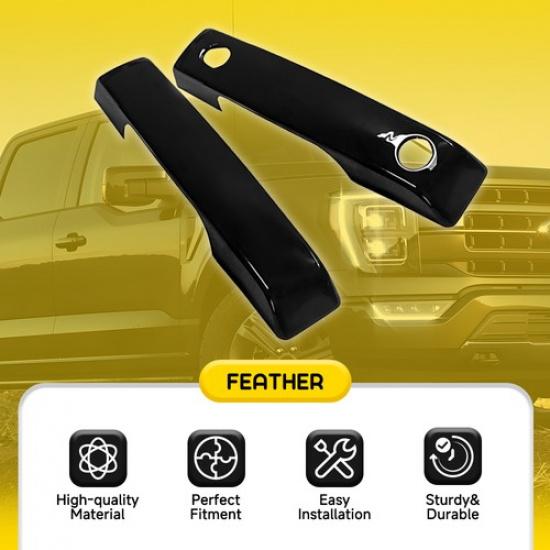 4Pcs 21-24 Fit Ford F-150 F-250 Gloss Black Door Handle Covers W/ Smartkey Hole