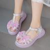 Girls' casual sandals, new summer Korean style, butterfly design, jelly sole, open-toe shoes for students and older children