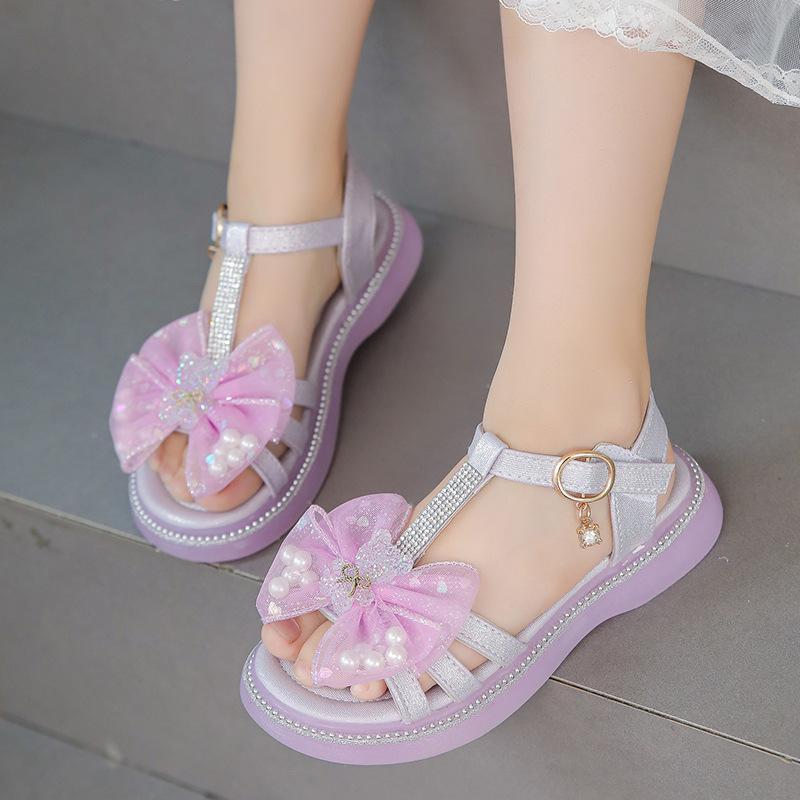 Girls' casual sandals, new summer Korean style, butterfly design, jelly sole, open-toe shoes for students and older children
