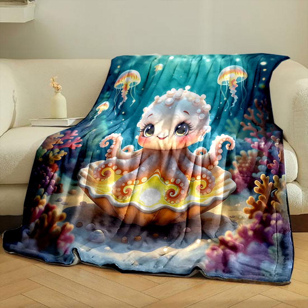 Cute Octopus in Glowing Seashell print blanket soft and cozy perfect for the living room bed sofa or a nap,gift