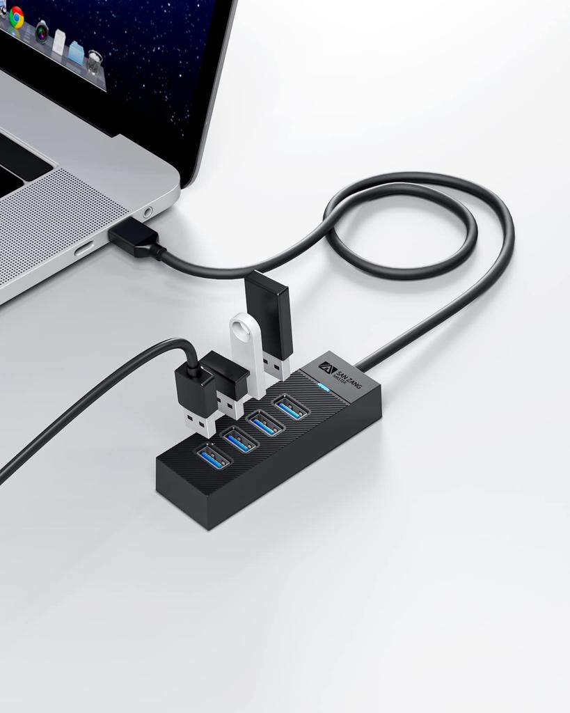 SAN ZANG MASTER USB 5 Гбит/с Без драйверов расширения USB Совместимый с и Chromebook 4-портовый концентратор 3.0, Высокоскоростная передача, Легкий, Требуемый, Windows,