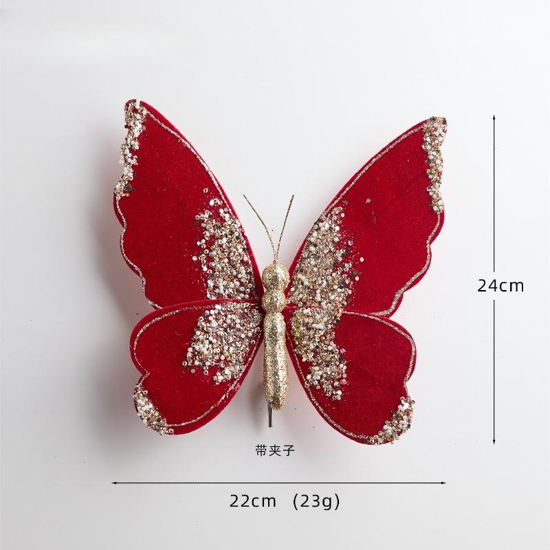 Christmas decorations High-end fabric simulation butterfly Christmas floral accessories Christmas tree wreath rattan decoration