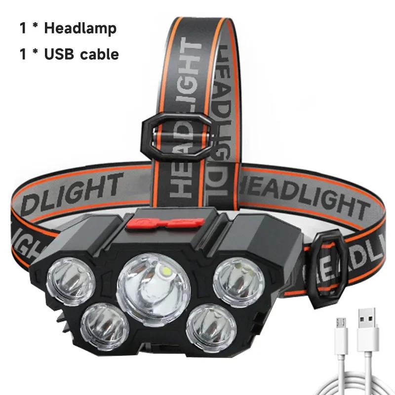 5 LED Headlamp Rechargeable with Built In Battery Strong Light Headlight Camping Adventure Fishing Head Light Flashlight
