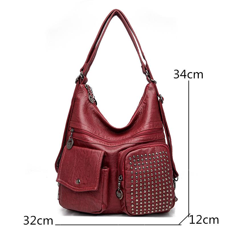 Женская сумка Роскошная дизайнерская сумка Сплошной цвет Сумка-мессенджер Большая вместительная повседневная женская сумка через плечо Кожаная большая сумка с заклепками