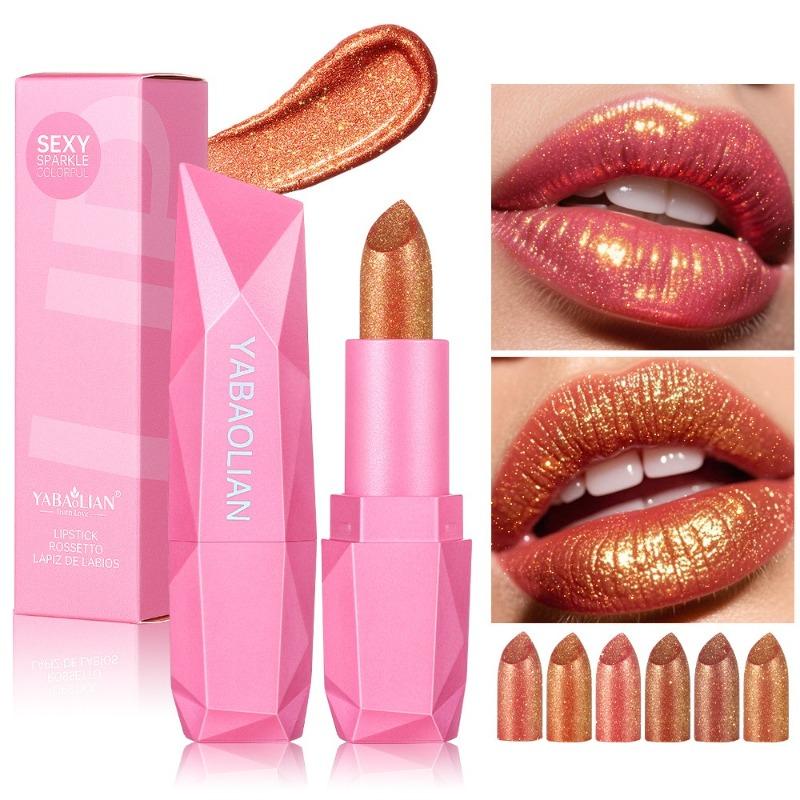 Lipstick Waterproof Long Lasting Moisturizing Golden Shining Non-stick Cup Pearlescent Diamond Lip Tint Red Sexy Lips Makeup