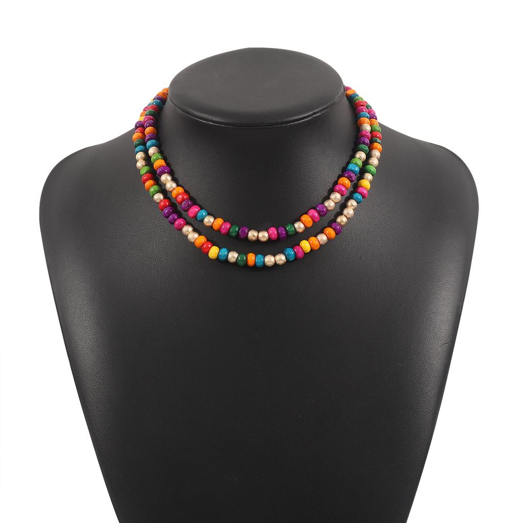 Ожерелье из деревянных бусин Tooxika Bohemian Rainbow Guardian Summer Dopamine New Chinese Necklace