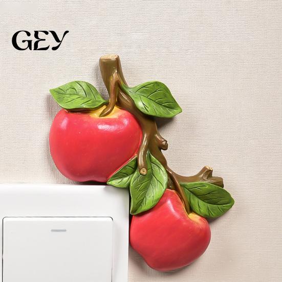 Socket Surround Decor Fruit Switch Wall Stickers, Creative Kitchen 3D Cute Decorative Light Decal Decor, Resin Waterproof Hole Concealer