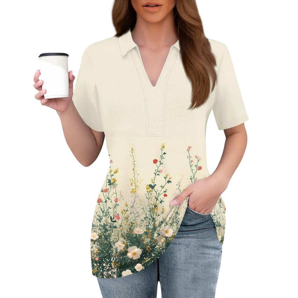 Женская мода повседневная рубашка с коротким рукавом и лацканами, женские топы с V-образным вырезом