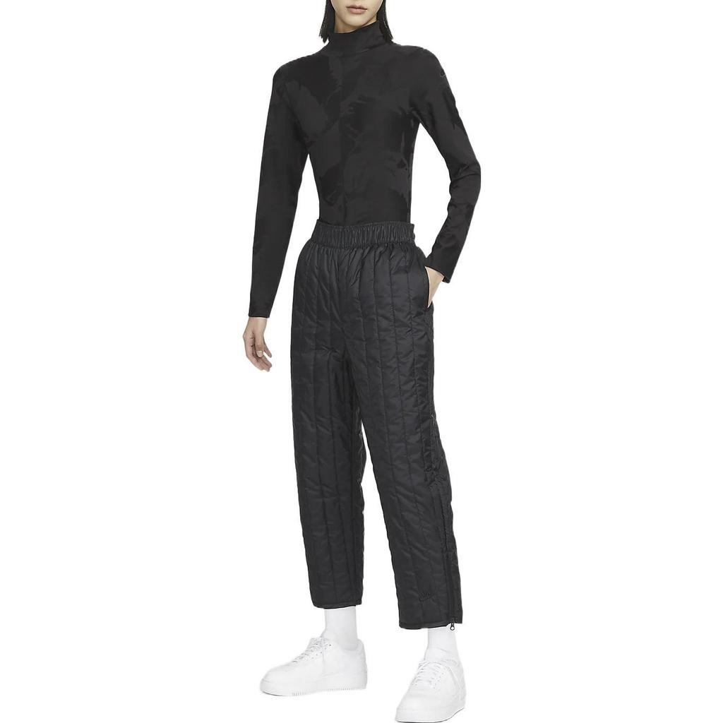 Nike Спортивные брюки Therma-FIT Tech Pack, однотонные, с высокой талией, стеганые, теплые, свободные, из хлопка, женские, черные DQ6962-010